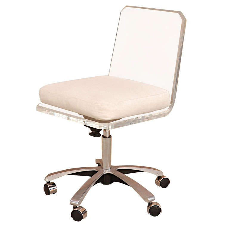 Lucite Swivel Base Desk Chair With White Cushion at 1stdibs