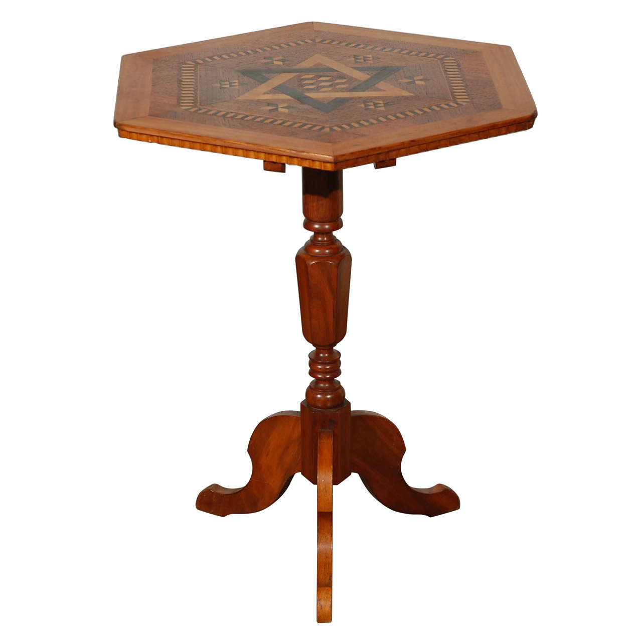 Antique Parquetry Top Game Table or Candle Stand at 1stdibs