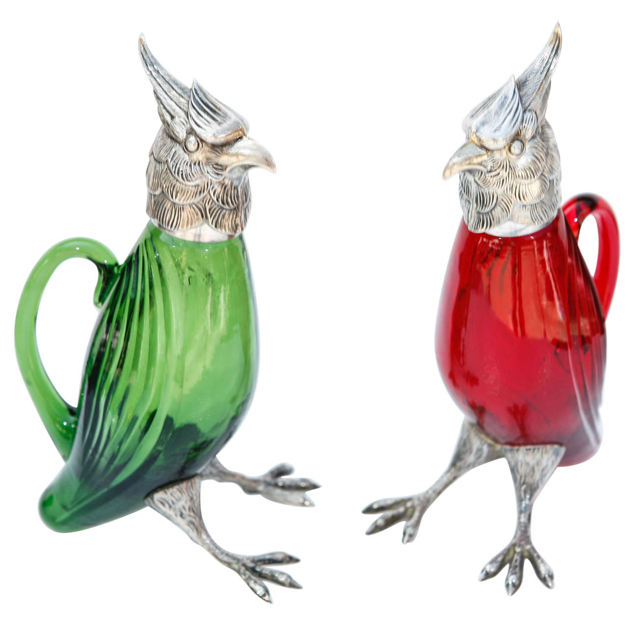 Pair of Small Bird Decanters