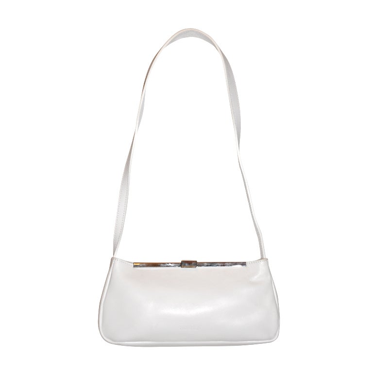 Furla white with silver hardware small shoulder bag at 1stdibs