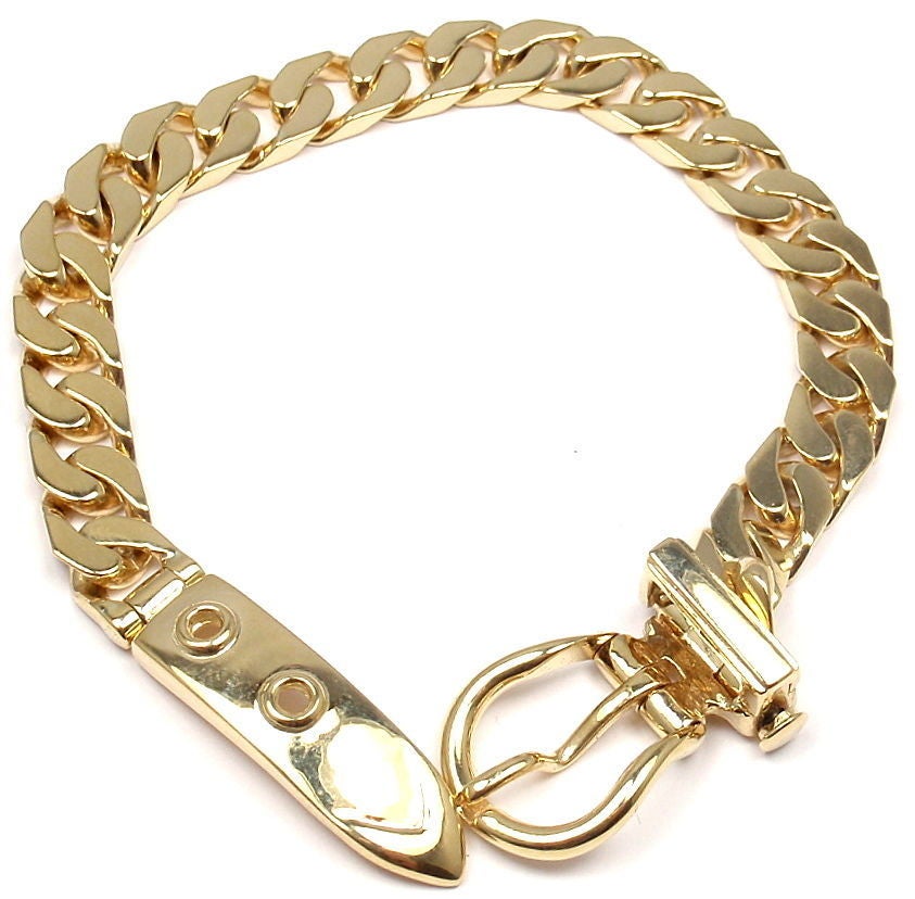 Hermes Curb Link Chain Buckle Yellow Gold Bracelet at 1stdibs