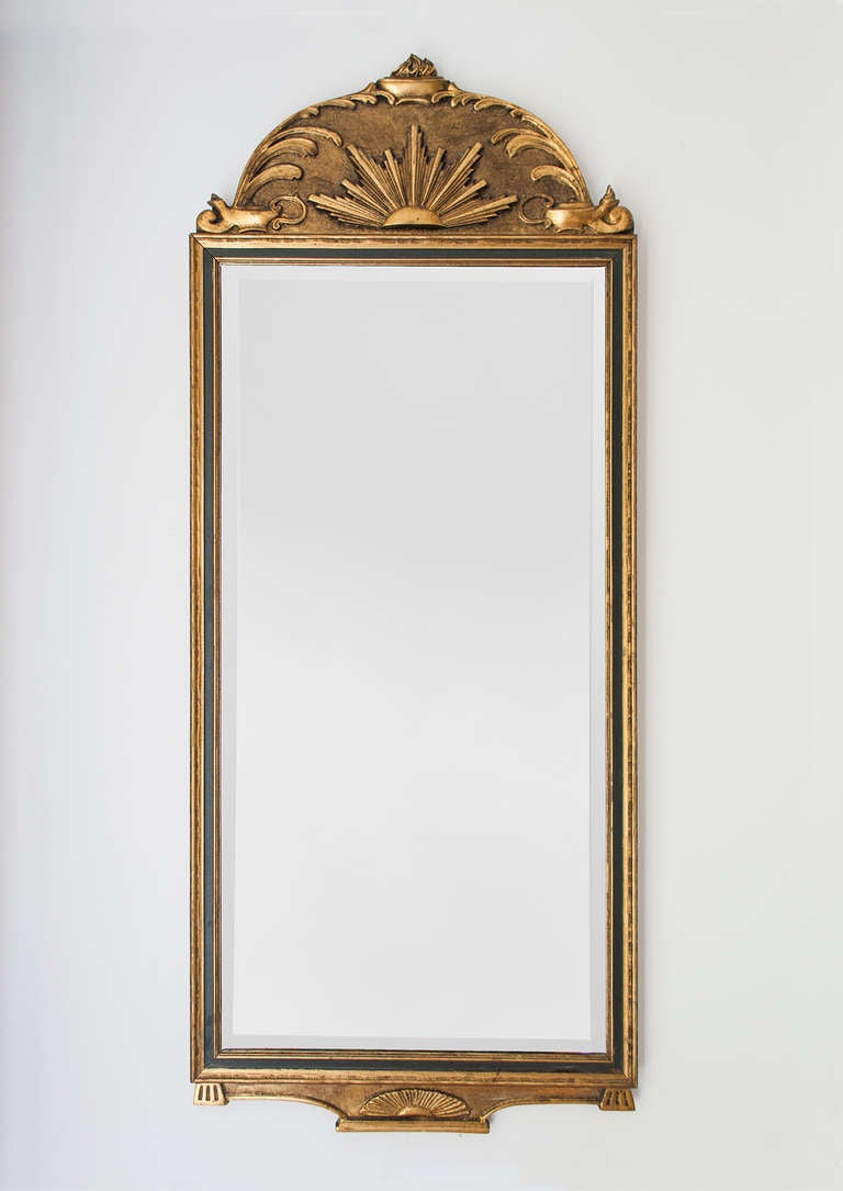 Gilt wood Swedish Art Deco mirror with sunburst and oil lamp motif ...