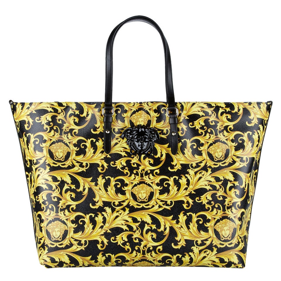 NEW Versace Black and Gold Baroque Printed Tote Bag with Medusa at 1stdibs