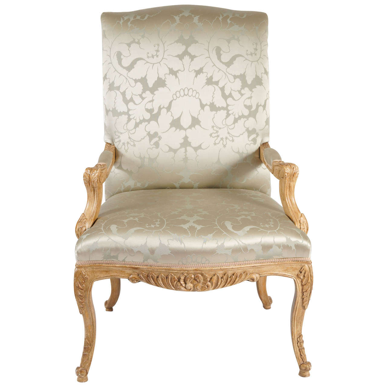 Louis XIV Style Chair, Silk Damask Upholstery at 1stdibs
