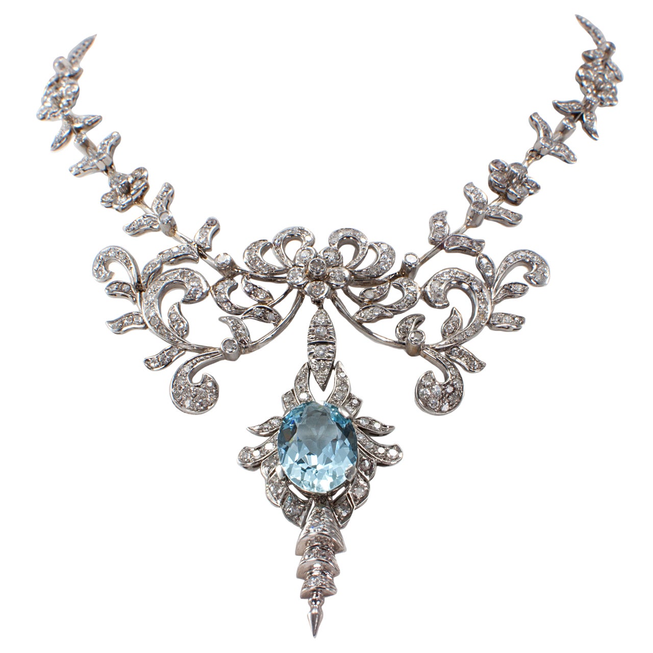 Aquamarine And Diamond Necklace at 1stdibs