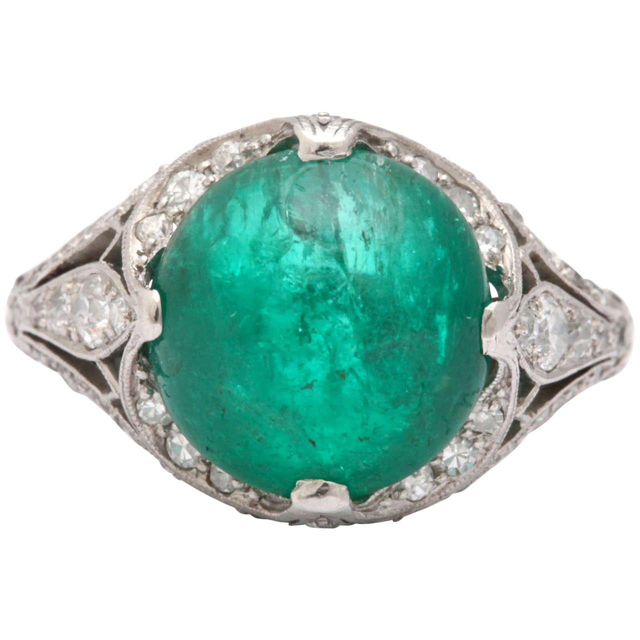 Edwardian Cabochon Emerald Ring at 1stdibs