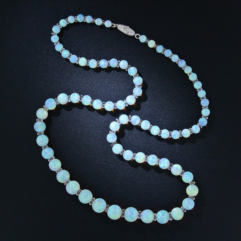 Vintage Opal Bead Necklace at 1stdibs