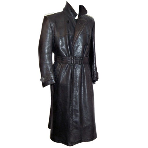 Mens WWII German Infantry Officer's Black Leather Greatcoat at 1stdibs