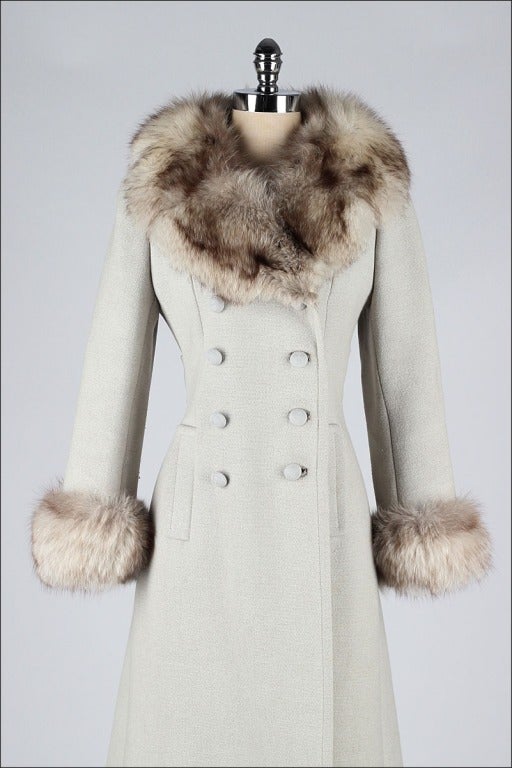 Vintage 1960's Silver Fox Fur Trim Wool Coat at 1stdibs