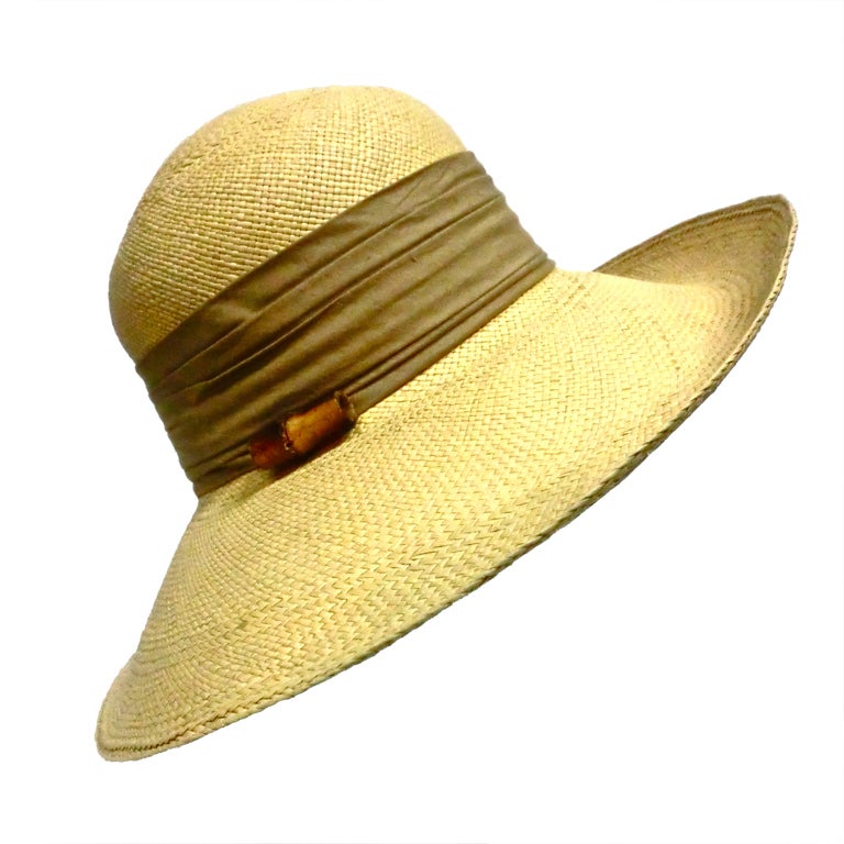 Halston straw hat with bamboo trim, 1970s