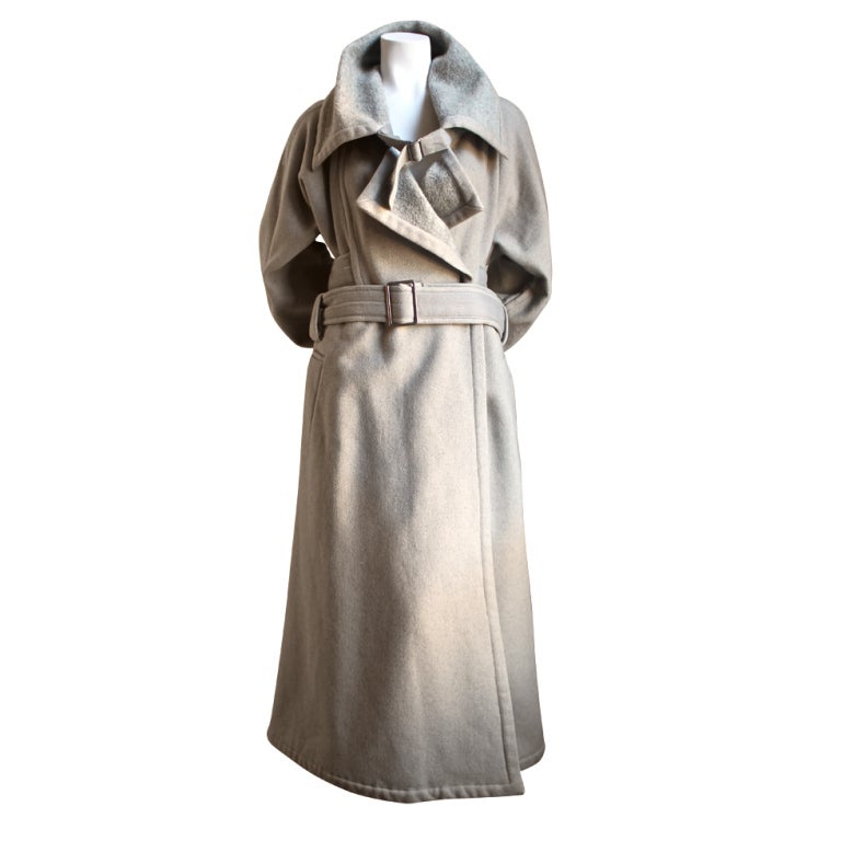 1980's ISSEY MIYAKE brushed wool trench coat with wrap belt at 1stdibs