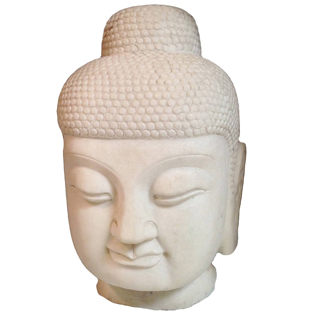 Giant white marble Buddha head, 20th century