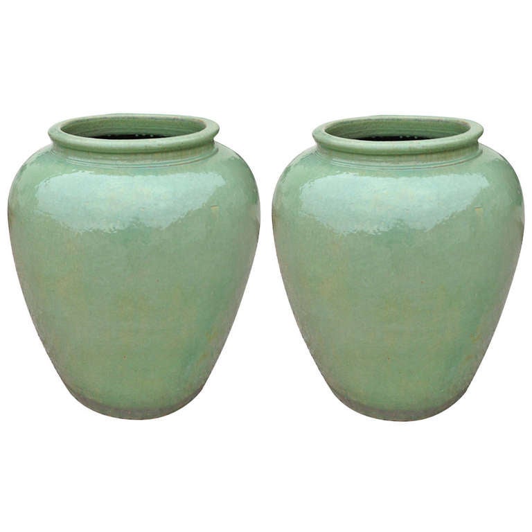 Pair of French celadon urns, ca. 1830