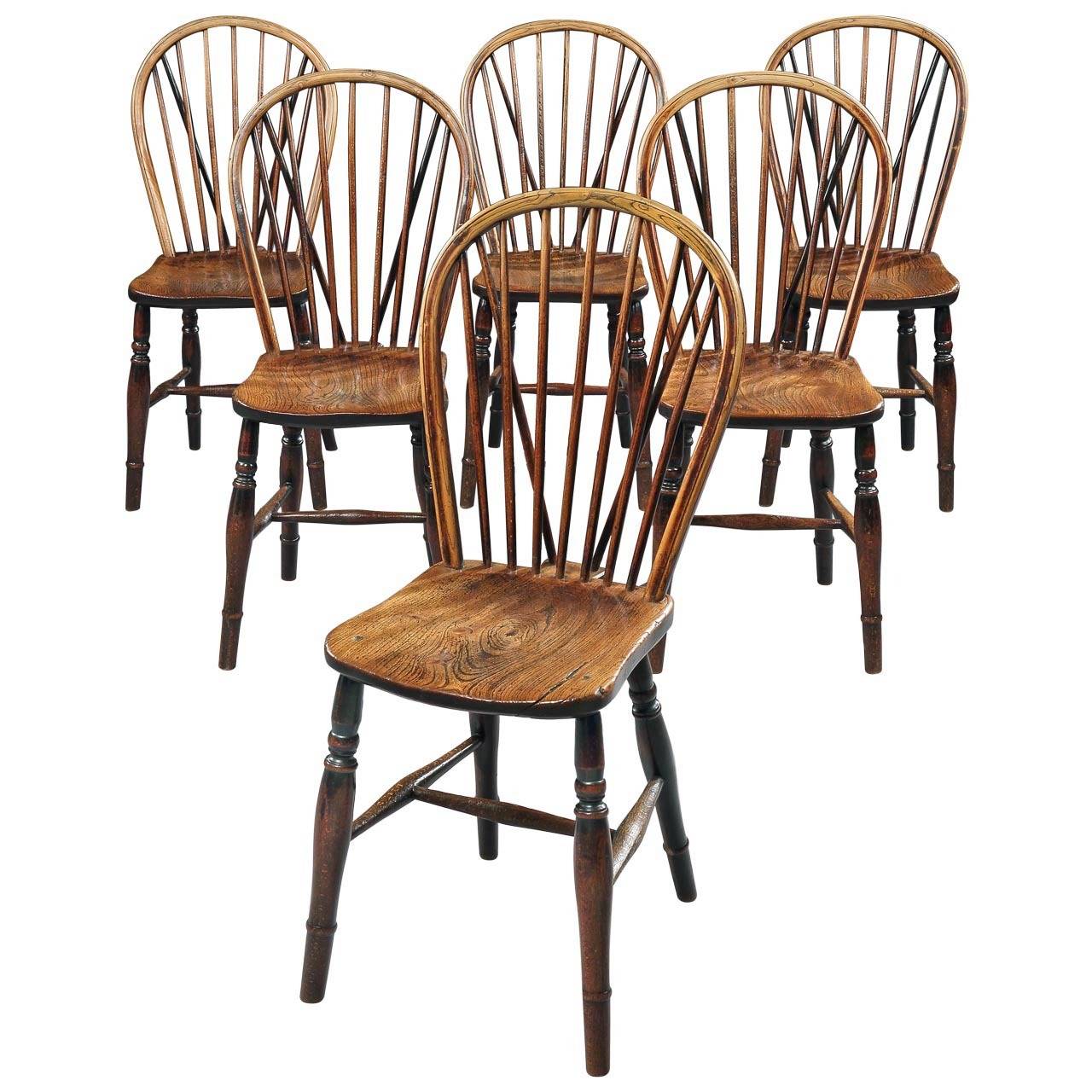 Set of six Georgian bow-backed Windsor chairs, ca. 1820