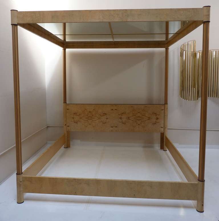 Outstanding Mirrored Canopy Bed in Burl and Zebra Wood at 1stdibs