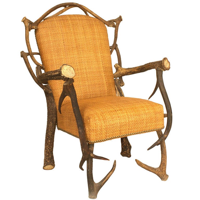 Continental stag horn chair, 20th century