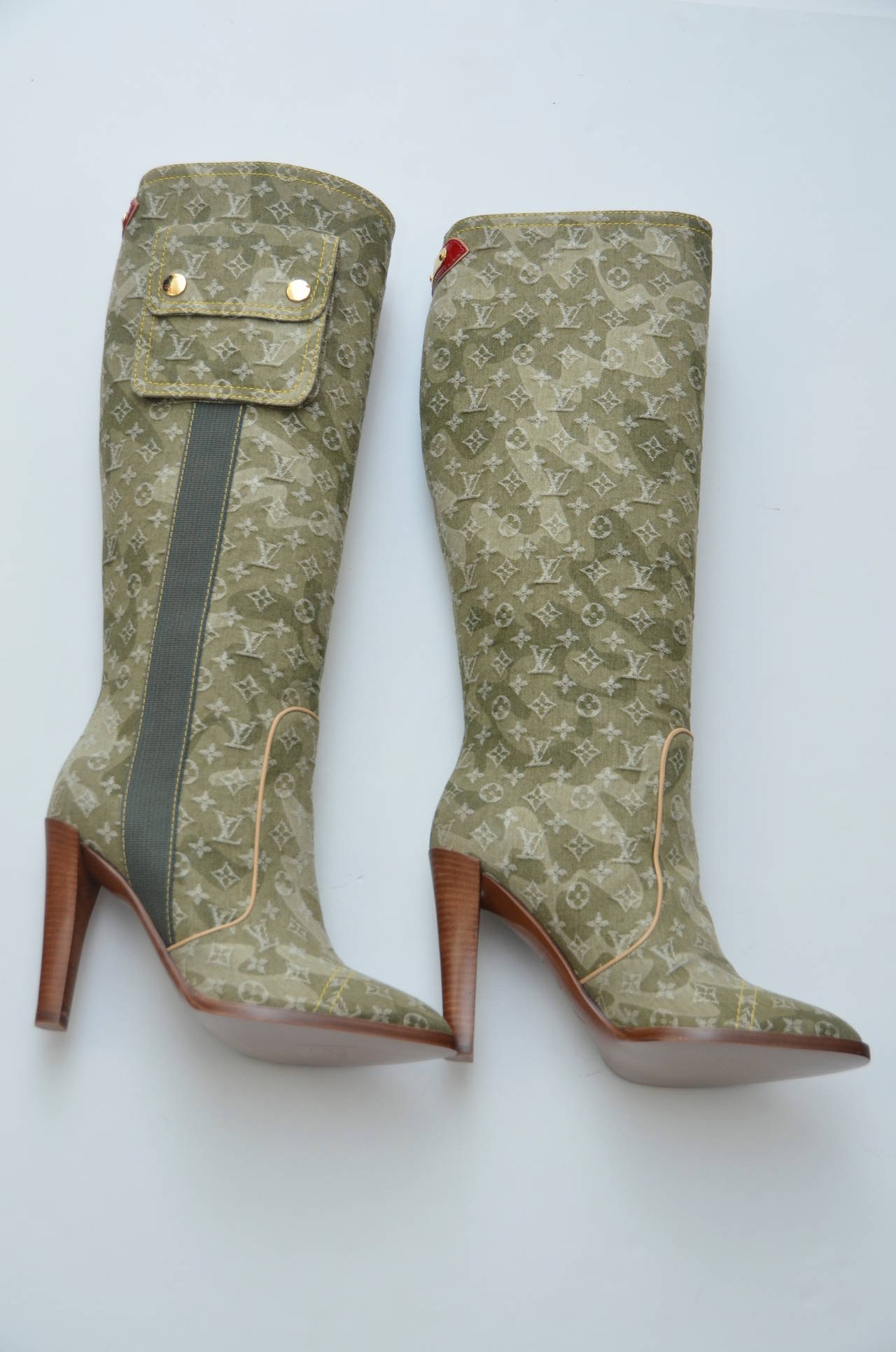 Louis Vuitton Green Denim Monogramouflage Murakami Heels Boots Shoes NEW 39 at 1stdibs